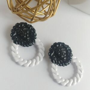 Big Bold Lion Doorknocker Black and White Statement Earrings